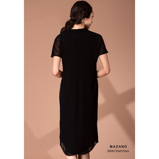 Đầm đen giả sơ mi họa tiết nữ Mazano