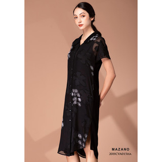 Đầm đen giả sơ mi họa tiết nữ Mazano