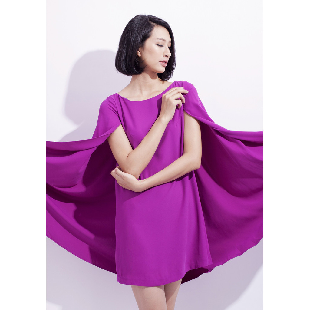 Đầm suông tím đuôi cá sau