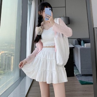 Chân váy bèo 2 tầng dáng xòe chất đũi gân phong cách trẻ trung dễ thương chân váy midi dáng ngắn xếp tầng