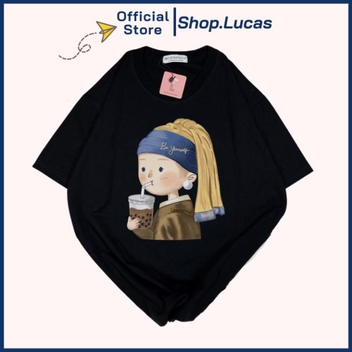 Áo Phông Hot CÔ GÁI UỐNG TRÀ SỮA  Áo Thun Unisex Nam Nữ Form Rộng Tay Lỡ Cotton Vải Mát UT