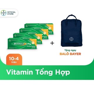 Combo 4 hộp Viên sủi bổ sung Vitamin Berocca Performance Mango 10 Viên/hộp - Tặng 1 balo Bayer đen