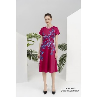 Đầm Ôm Vải thô lụa Hoạ tiết hoa cách điệu Cổ tròn Tay ngắn Dài đến bắp chân nữ Mazano
