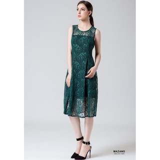 Váy xanh ren xòe cổ tròn nữ Mazano