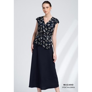 Đầm xanh than phối họa tiết pepllum nữ Mazano