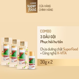 Combo 3 dầu gội lashe superfood phục hồi hư tổn 30g