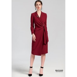 Đầm đỏ cổ vest thắt đai nữ Mazano