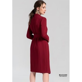 Đầm đỏ cổ vest thắt đai nữ Mazano