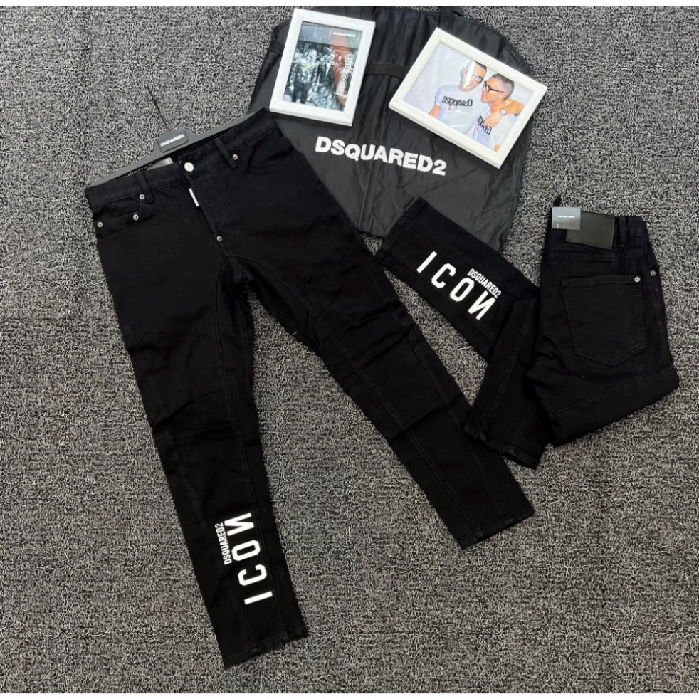 Quần Jean Nam ĐenTrơn Chữ Icon Trắng Vẩy Sơn Quần Bò dsq2 Icon chấm sơn thêu chữ thời trang cao cấp hot trend