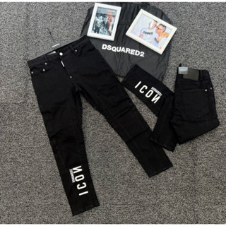 Quần Jean Nam ĐenTrơn Chữ Icon Trắng Vẩy Sơn Quần Bò dsq2 Icon chấm sơn thêu chữ thời trang cao cấp hot trend