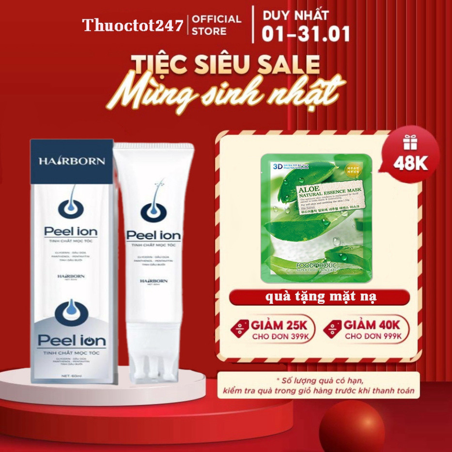Lăn mọc tóc 5in1 HAIRBORN - Tinh chất HAIRBORN mọc tóc ion nano 2 chiều tuýp 60ml, tóc dày, chắc khỏe, giảm gãy rụng