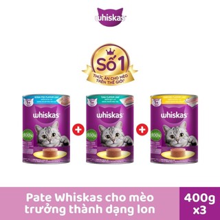 Whiskas combo 3 thức ăn cho mèo trưởng thành dạng pate mix 3 vị 400g