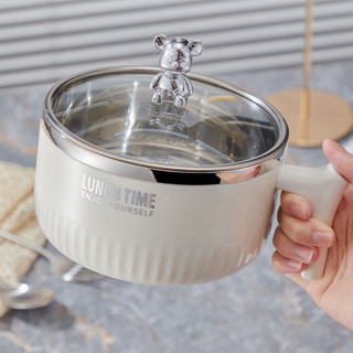 Bát Ăn Mì Lunch Time Chống Nóng Có Nắp Đậy - Ca Úp Mì Đa Năng Có Nắp Hình Gấu Bạc Cao Cấp