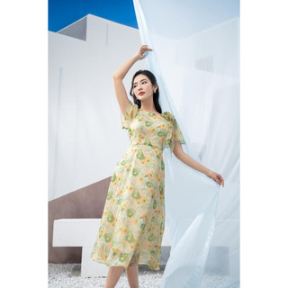 Đầm xòe tay loe vai đính hoa MMOutfit DA0424038