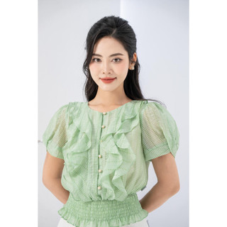 Áo sơ mi bèo chun eo croptop MMOutfit AO0424338