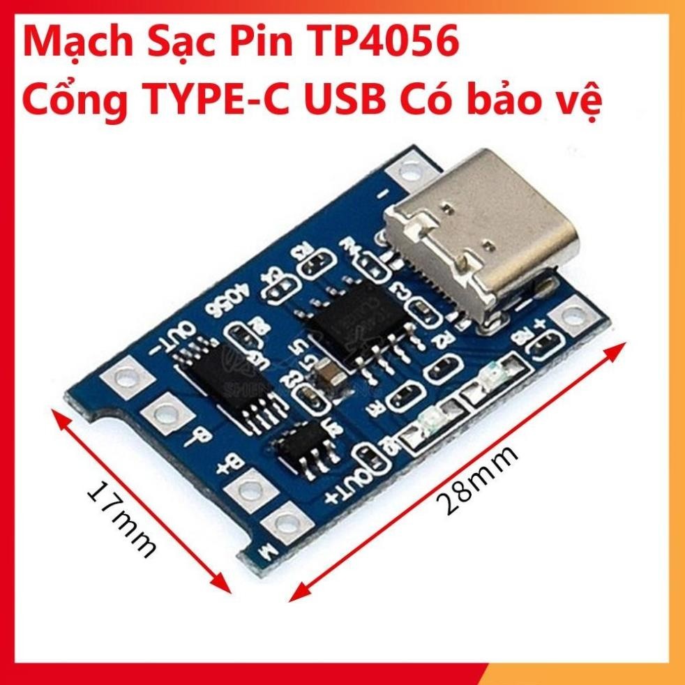 Mạch Sạc Pin TP4056 Cổng TYPE-C Có bảo vệ, Micro