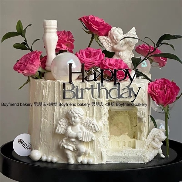 Topper mica HPBD chữ thẳng bạc (ko que)