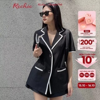 RECHIC Áo kiểu Mirali cổ vest có đường viền và túi ở hai bên trẻ trung năng động