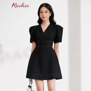 Rechic đầm ngắn chamie kiểu cổ v tay phồng