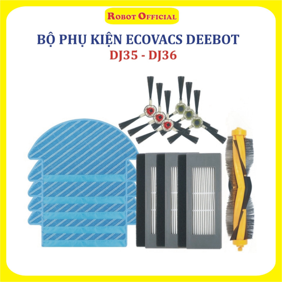 PHỤ KIỆN THAY THẾ ROBOT LAU NHÀ ECOVAC DJ35 /DJ36 - KHĂN Lau, Chổi cạnh, Chổi Chính, Lọc ;.