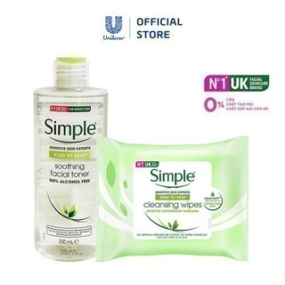 Bộ làm sạch và cân bằng da Simple: Nước Hoa Hồng Simple 200ml + Khăn giấy tẩy trang Simple 25 tờ