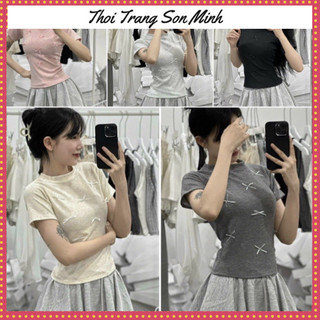 Áo Thun Nữ Gắn Nờ Dễ Thương Form Ôm Dáng Xinh Xắn Áo Áo Babytee Nữ cotton co dãn Ulzzang