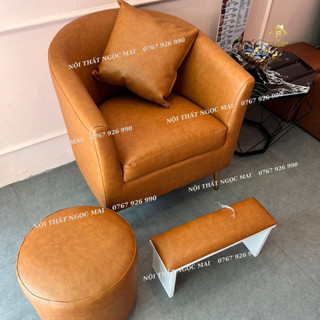 Bộ sofa nail 4 món, sofa làm nail da simili nâu thời thượng - bh 1 năm