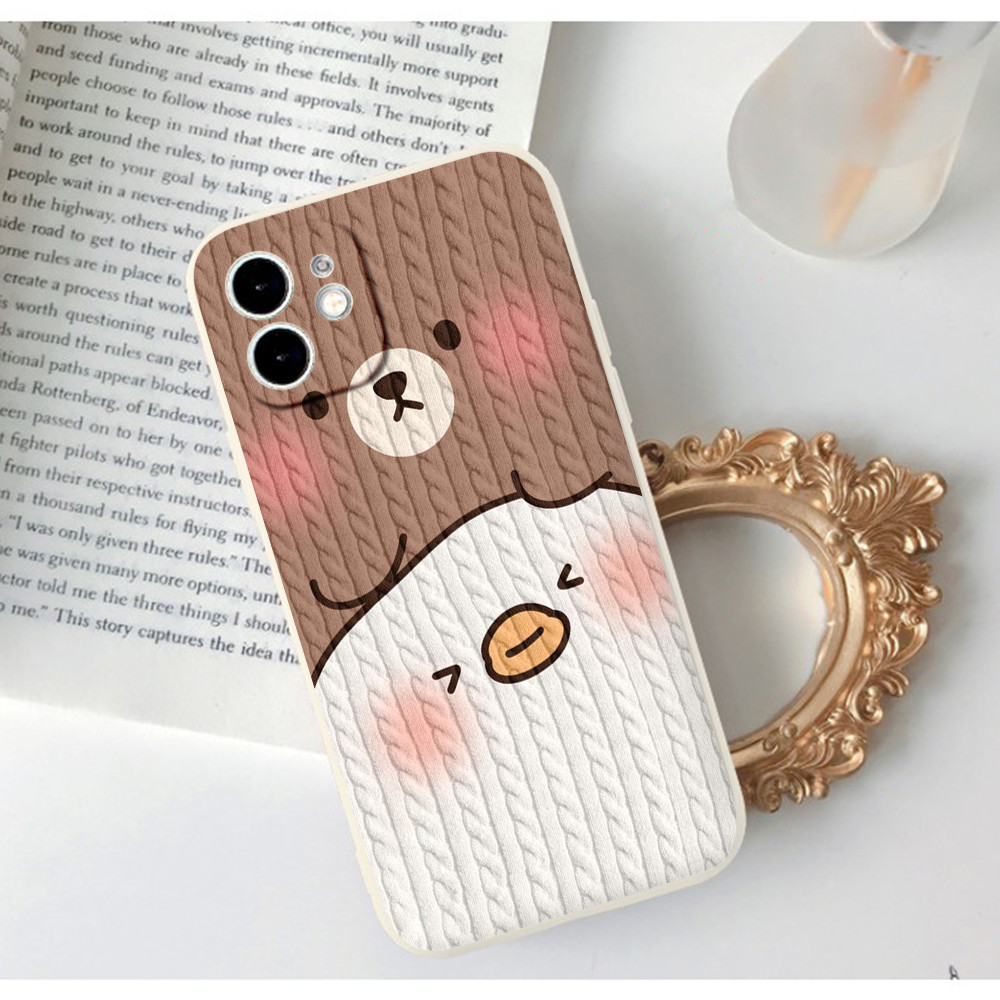 Ốp điện thoại iphone heo và gấu cạnh vuông cho iphone 6plus 6s 7 7plus 8 8plus x xs 11 12 pro max pl