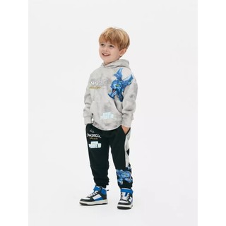 Bộ nỉ bông Ninja Go áo hoodie ghi loang - quần đen size 2 - 8y