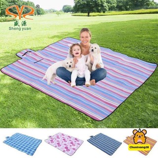 Thảm dã ngoại du lịch đi biển, bạt trải picnic cắm trại đi phượt kết hợp tập yoga gấp gọn kẻ sọc