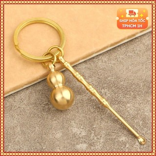 Bộ móc khóa cây ráy tai + hồ lô đồng thau