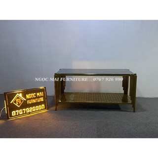 Bàn trà mặt kính vân mây đen khung sắt lưới Ngọc Mai - kích thước 1mx50cm - bh 12 tháng
