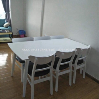 Bàn ăn cơm 6 ghế gỗ mango ngẫu nhiên - bộ gồm 1 bàn 1m60 + 6 ghế - bh 1 năm