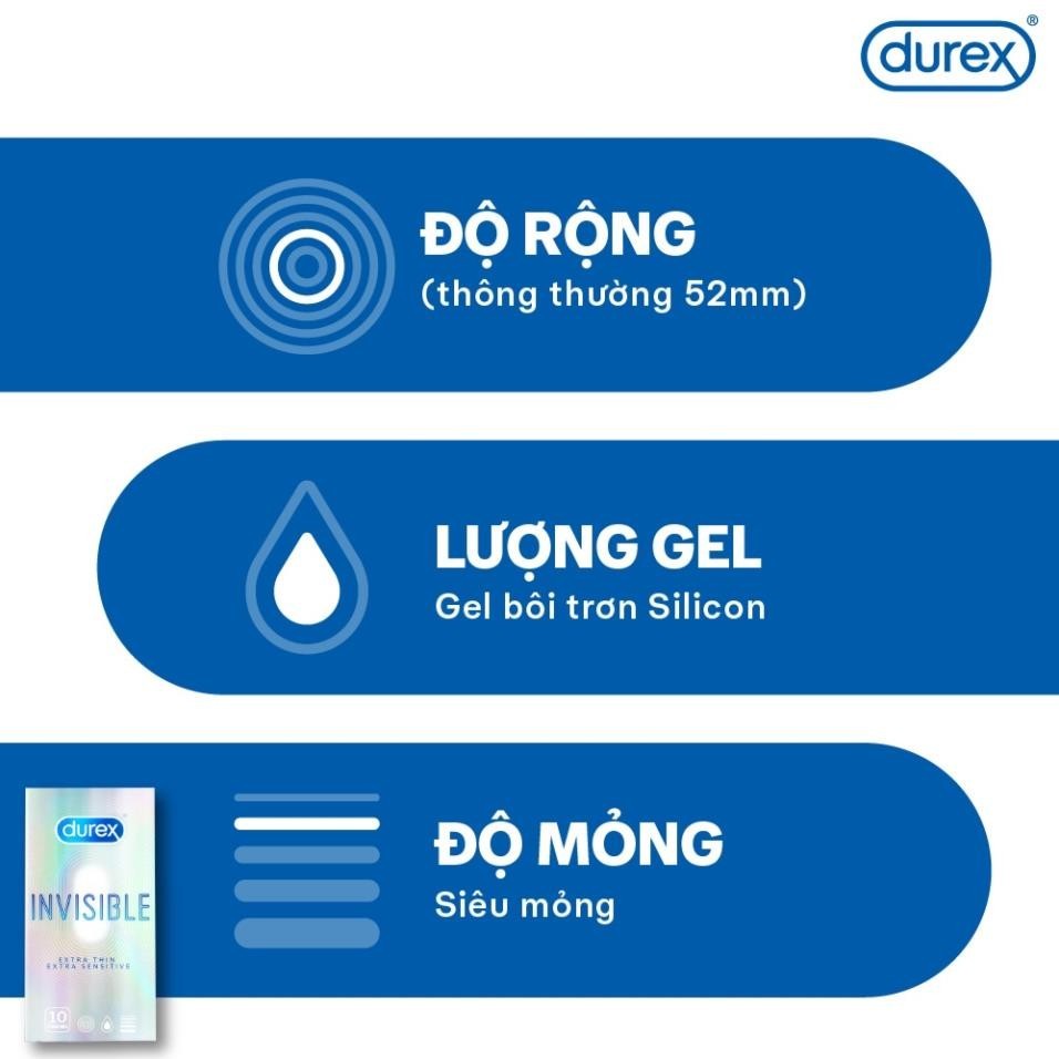 Bao cao su Durex Invisible siêu mỏng size 52mm, hộp 10 bao | DR.Xuân