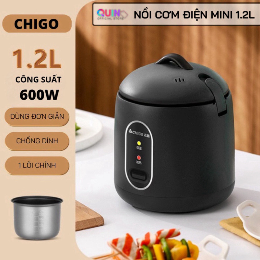 Nồi cơm điện mini tráng chống dính CHIGO, nấu hầm súp cháo đa năng, dung tích 1,2L phù hợp cho 2 người ăn - HC3