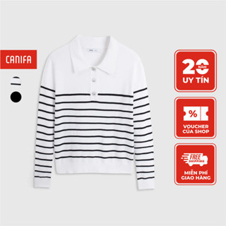 Áo len nữ CANIFA cổ polo dài tay họa tiết kẻ 6TE23W014