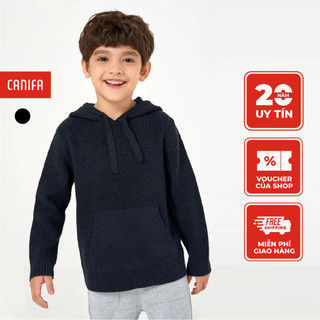 Áo len bé trai canifa có mũ dài tay dáng hoodie 2te22c004