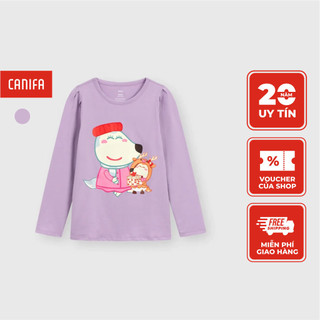 Áo phông bé gái canifa áo thun dài tay chất cotton in hình wolfoo 1tl23w013