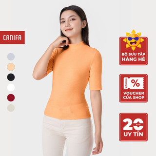  Áo phông nữ CANIFA áo thun cộc tay cổ cao chất liệu dệt form fit 6TS23W003 