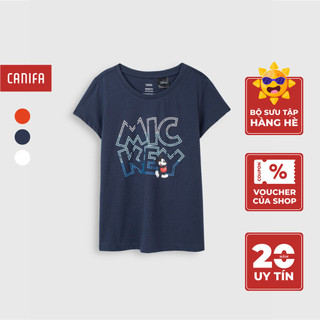Áo phông bé gái CANIFA cotton USA in hình Mickey dẽ thương cổ tròn cộc tay màu trắng đỏ xanh - 1TS21S017