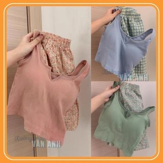 Bộ Áo Thun 3 Lỗ Có Đệm Ngực + Quần Short Ống Rộng Nhiều Màu Ulzzang