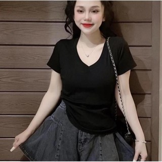 Áo thun nữ tay ngắn chất cotton su (CỔ TIM MỚI) phong cách Hàn Quốc M1484