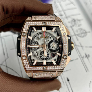 Đồng hồ hublot bigbang spirit kinggold full đá, dây da nâu quá đẹp bộ máy hub 4700 thuỵ sỹ