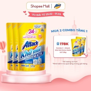 Combo 3 Nước giặt Attack Khử Mùi Extra Matic túi 1.2kg