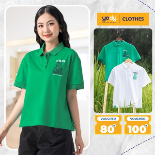 Áo thun polo nữ YODY dáng rộng áo phông cổ bẻ polo nữ Recycle Clean Việt Nam form rộng APN6258