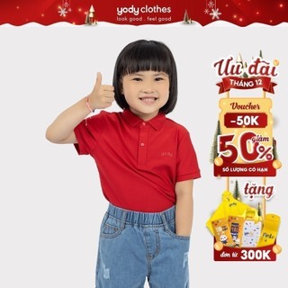 Áo polo trẻ em YODY vải cotton thoáng mát, chống nhắn, ngắn mùi hôi APK5209