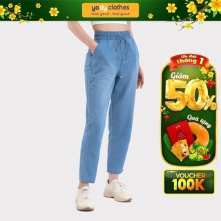 Quần jeans nữ baggy YODY lưng thun tôn dáng chất thoáng mát mềm mại suông QJN4046