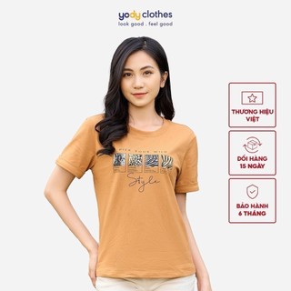 Áo thun nữ cổ tròn YODY in chữ Style chất liệu cotton mềm mại, thoáng mát TSN5276