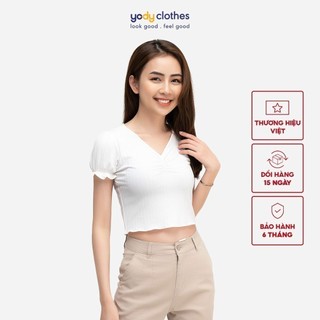 Áo thun nữ YODY croptop cổ tim ngắn tay TSN3932