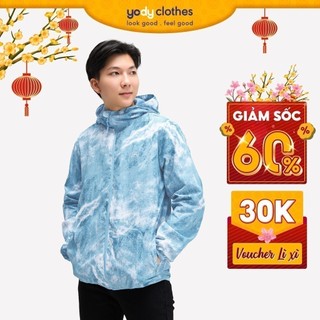 Áo khoác gió nam YODY loang màu có mũ cản gió bụi AKM4687